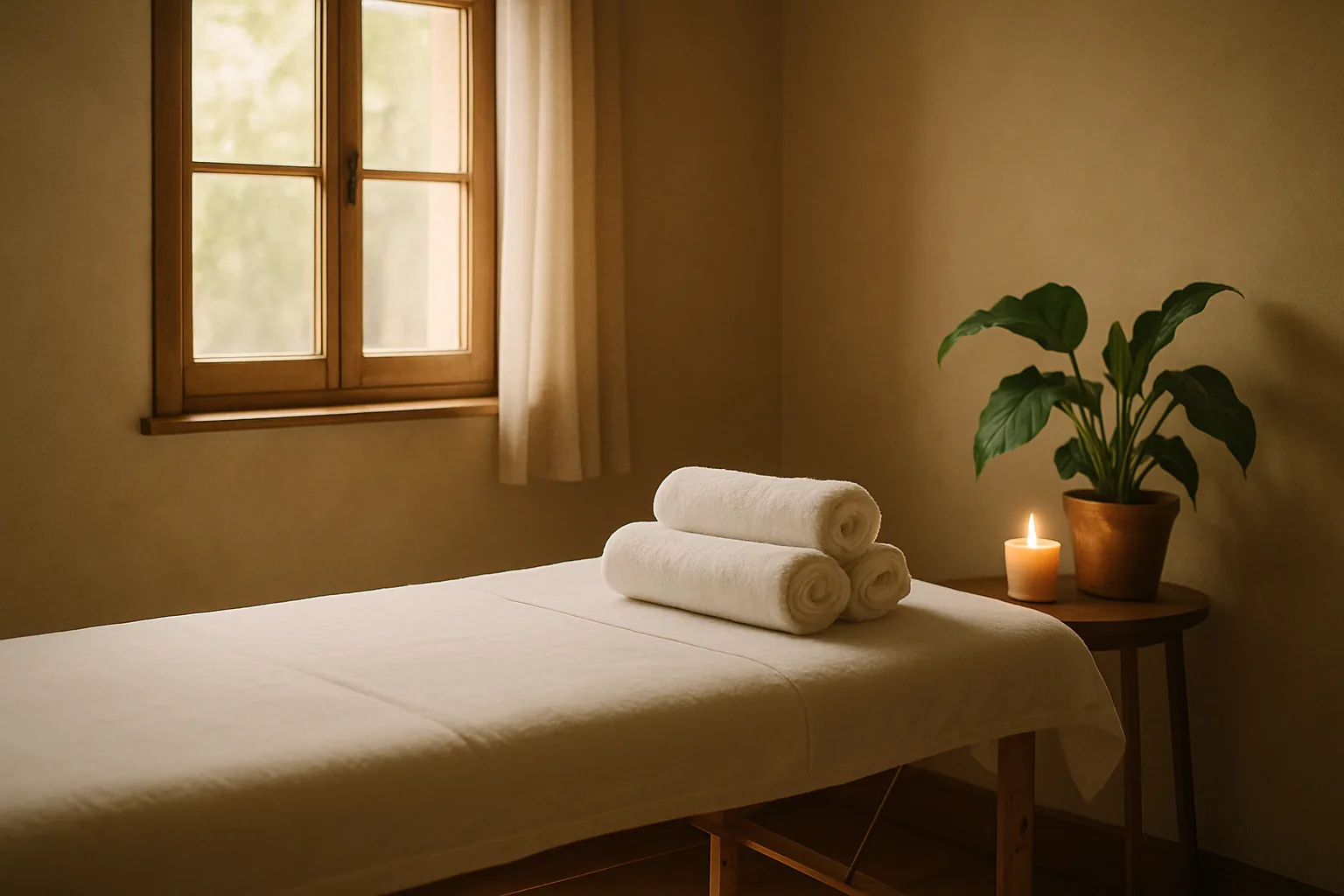 Cabinet de massage chaleureux et apaisant, prêt à accueillir une séance de détente