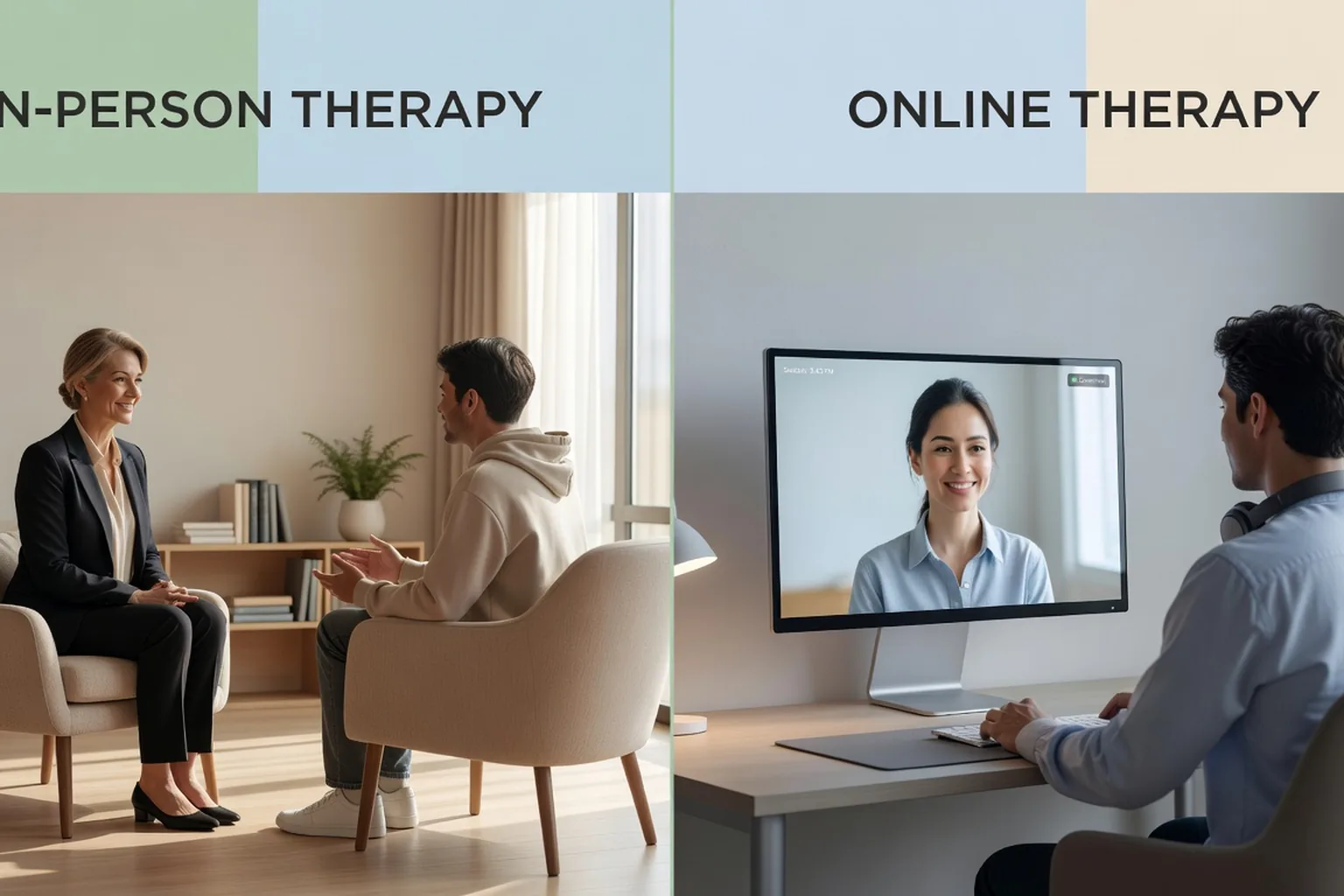 Comparaison thérapie en cabinet vs thérapie en ligne, avantages et différences