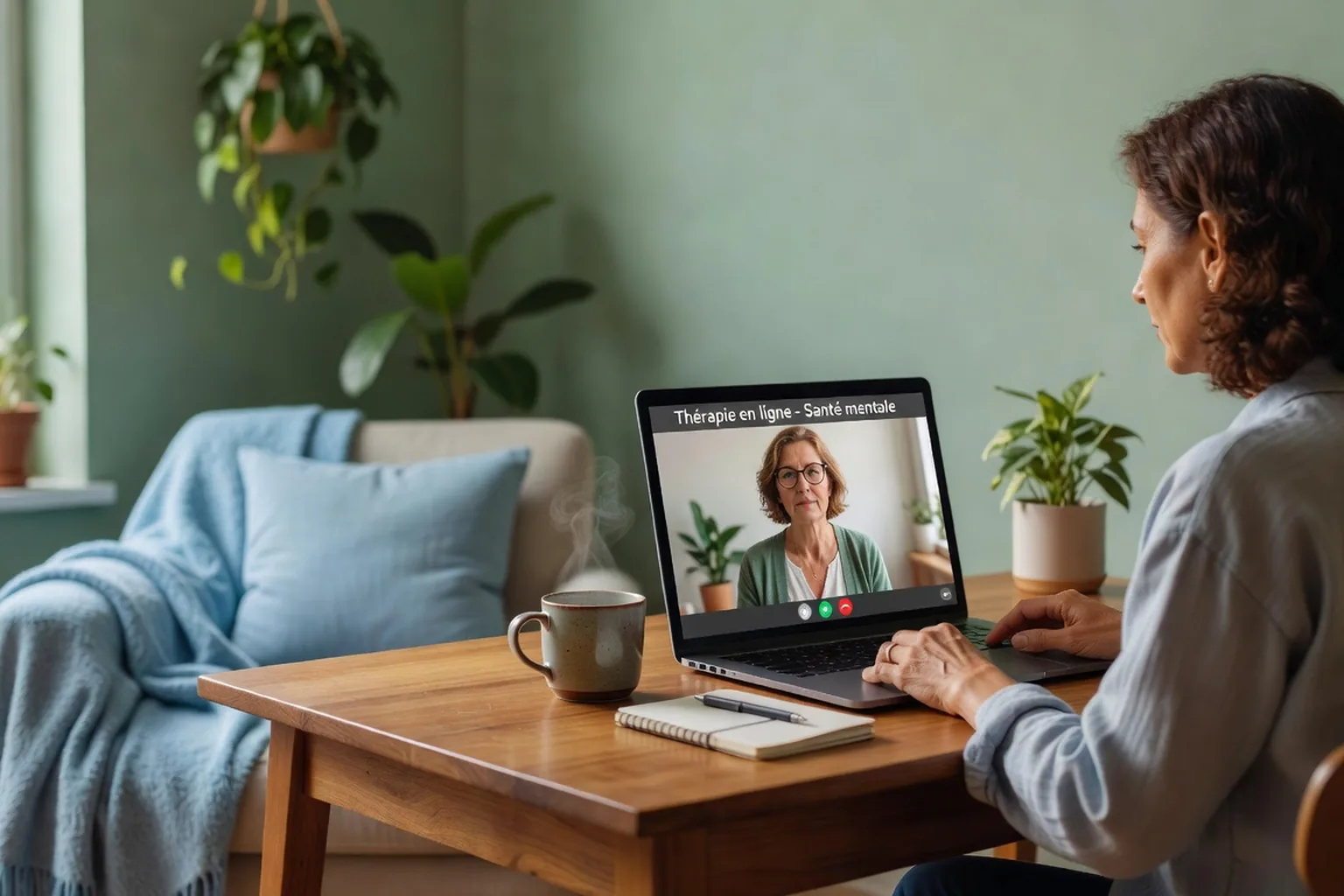 Consultation vidéo avec un psychologue en ligne depuis son domicile