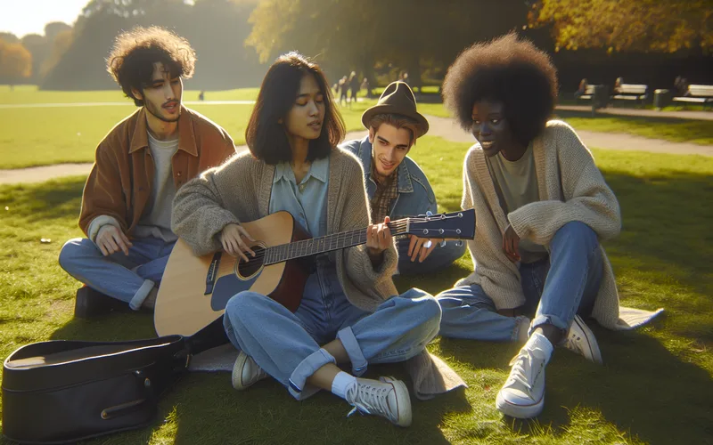 Groupe de jeunes se soutenant mutuellement dans un parc ensoleillé, solidarité et espoir